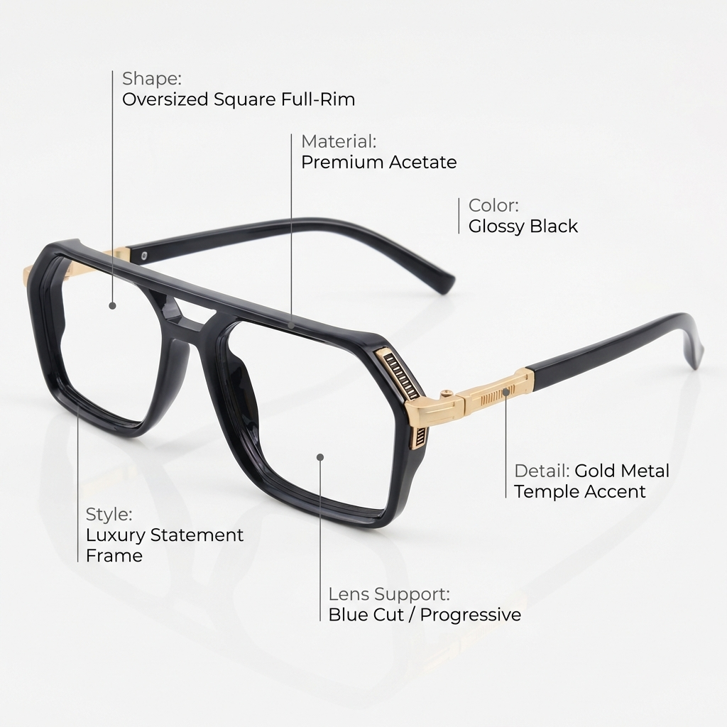 OG Titan Bar Full Rim Square Eyeglasses | Bold Premium Optical Frame with Metal Accent for Men