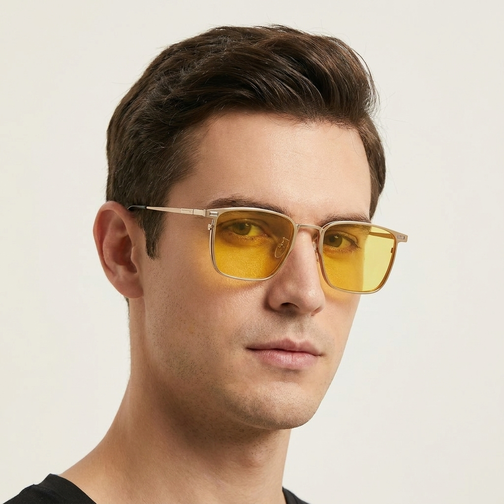 OG Titan Flex | Luxury Gold Magnetic Clip-On Square Eyeglasses with Interchangeable Sun & Night Driving Lenses