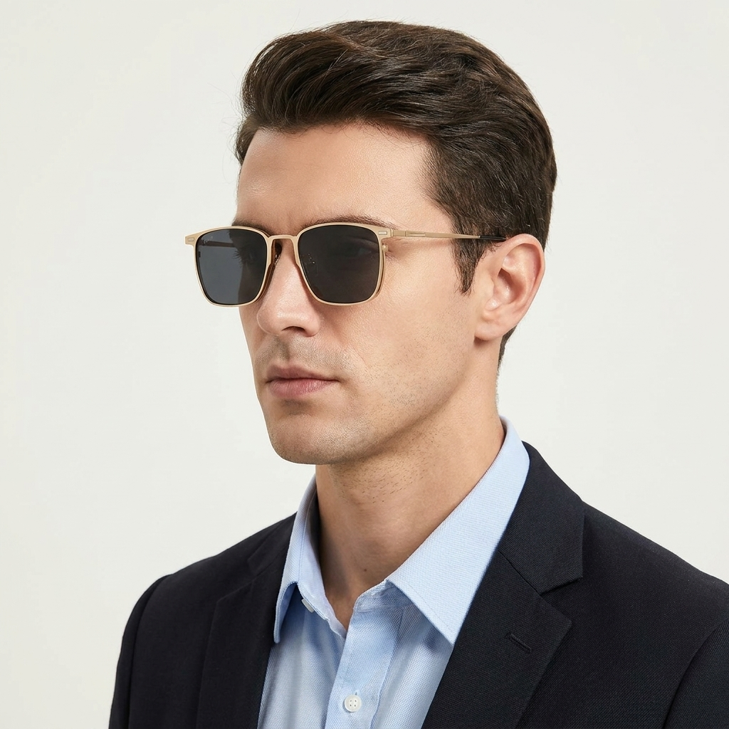 OG Titan Flex | Luxury Gold Magnetic Clip-On Square Eyeglasses with Interchangeable Sun & Night Driving Lenses