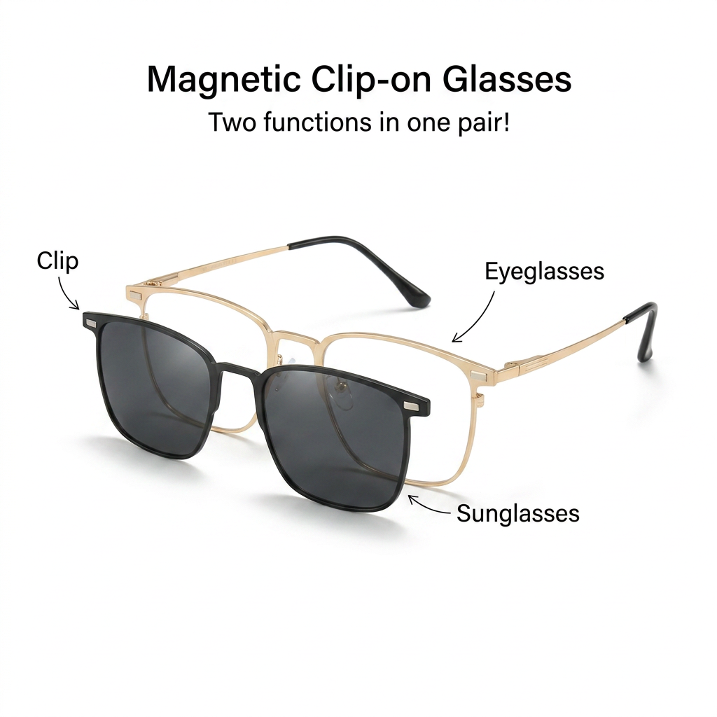 OG Titan Flex | Luxury Gold Magnetic Clip-On Square Eyeglasses with Interchangeable Sun & Night Driving Lenses
