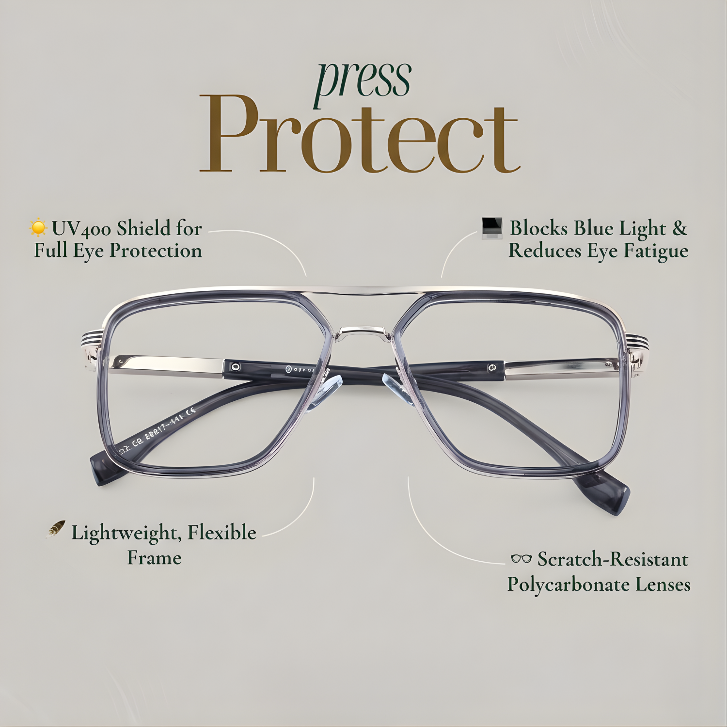OG Titan Men’s Eyeglasses | Premium Metal Square Optical Frame in Black & Violet