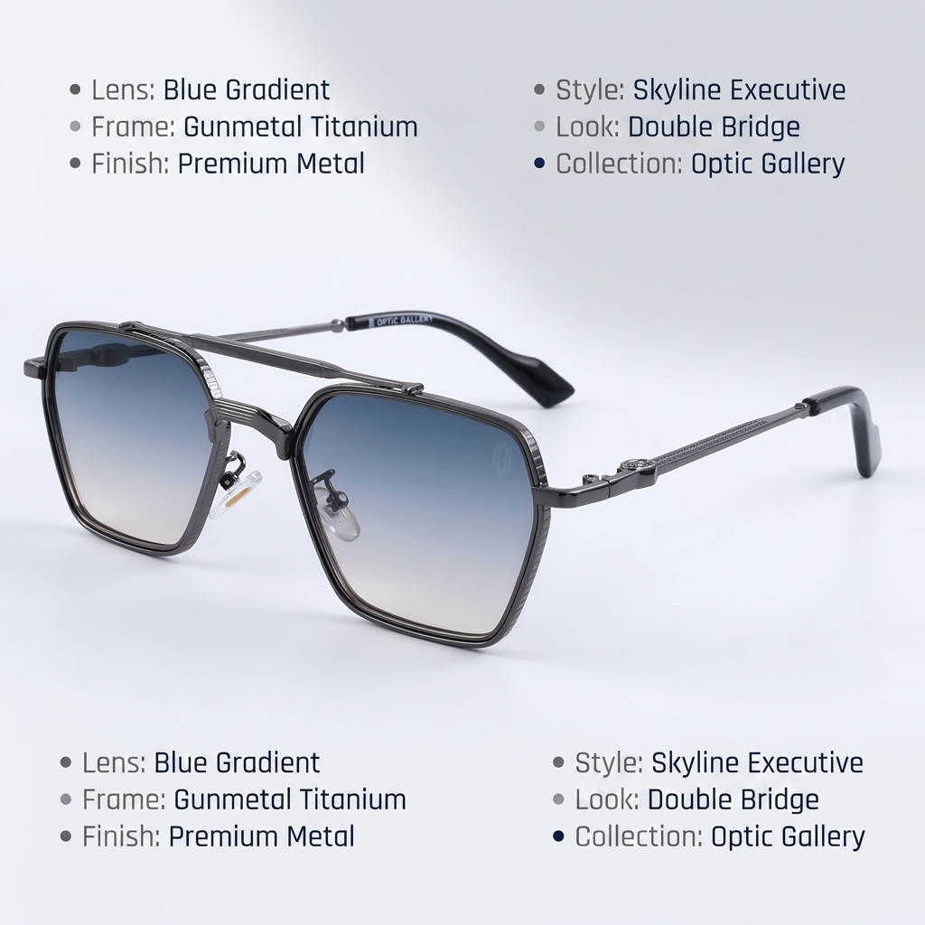 OG Titanium Monarch | Luxury Gunmetal Geometric Double-Bridge Sunglasses with Gradient Smoke Lenses