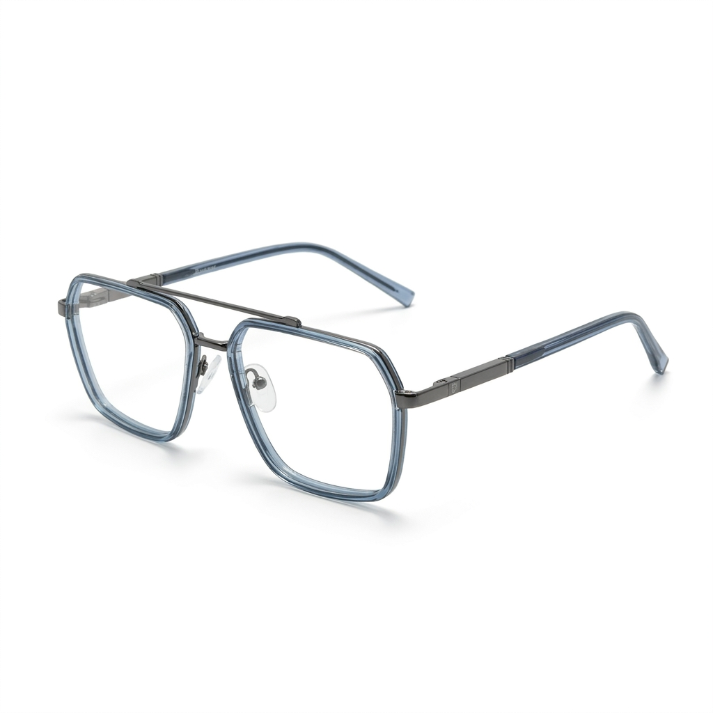 OG Twilight Light Blue & Gunmetal Eyeglasses – Square Full Rim Frame