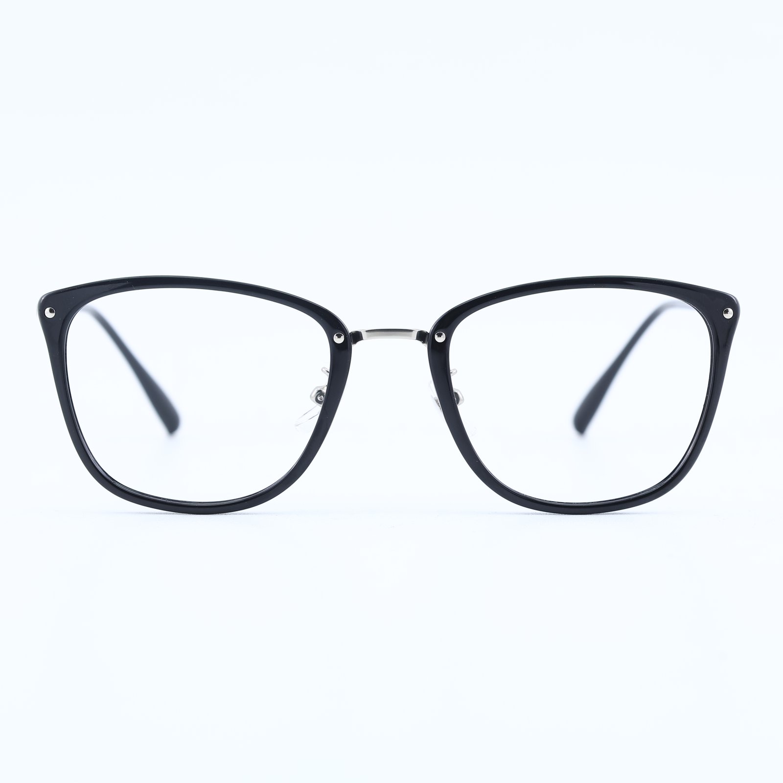 OG Urban Grace Full Rim Cat-Eye Eyeglasses | Black & Silver Slim Metal Hybrid Frame for Women