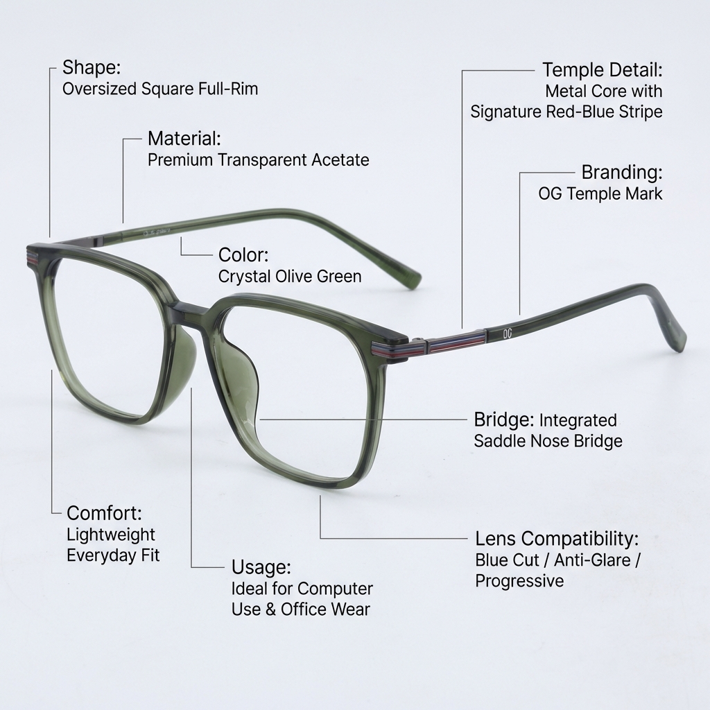 OG Urban Olive Full Rim Square Eyeglasses | Premium Lightweight Designer Optical Frame for Men