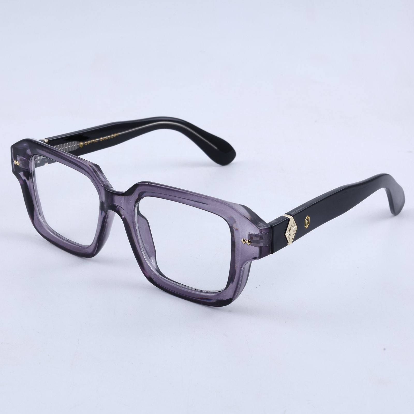 OG Violet Noir | Translucent Purple Square Eyeglasses with Black Gold Temples