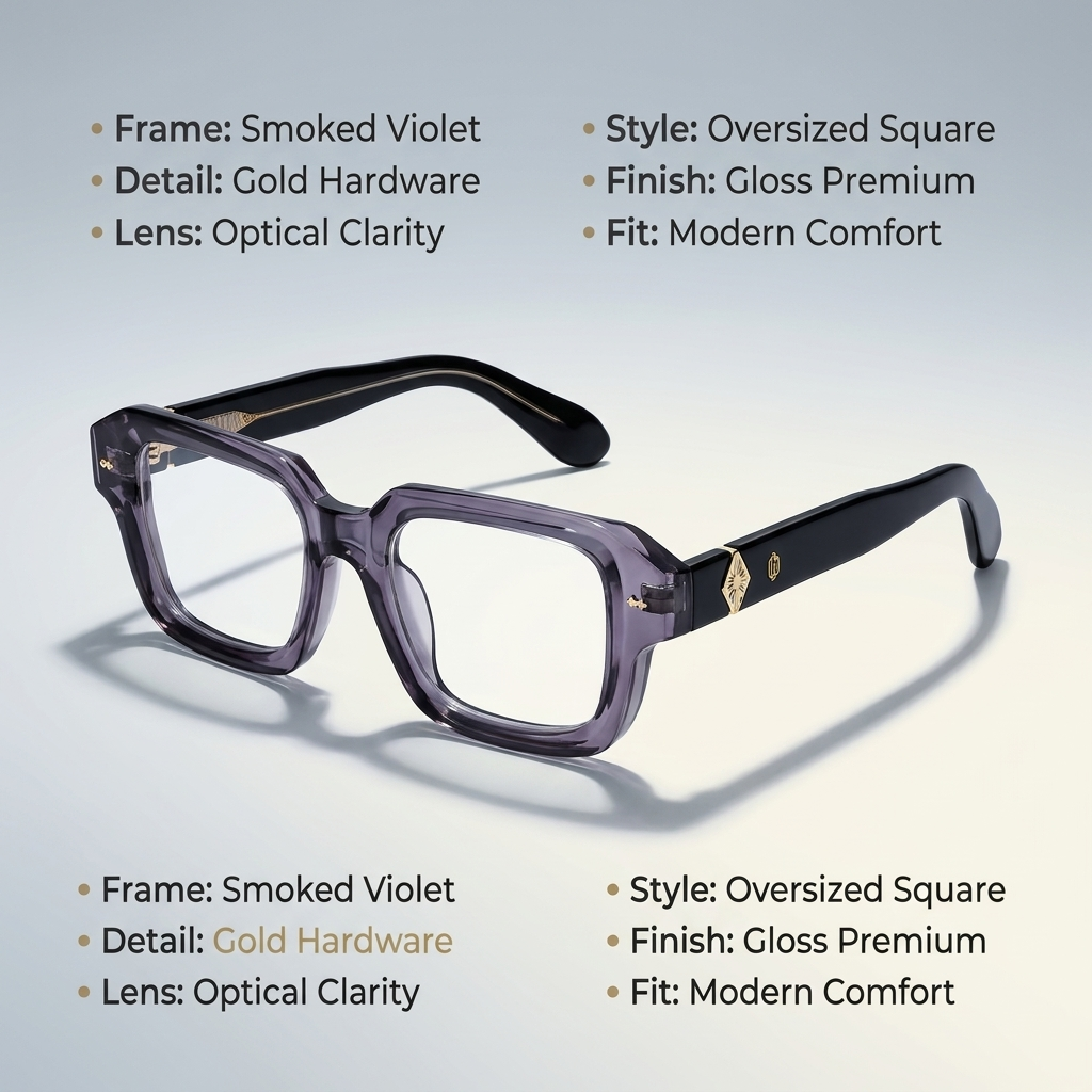 OG Violet Noir | Translucent Purple Square Eyeglasses with Black Gold Temples