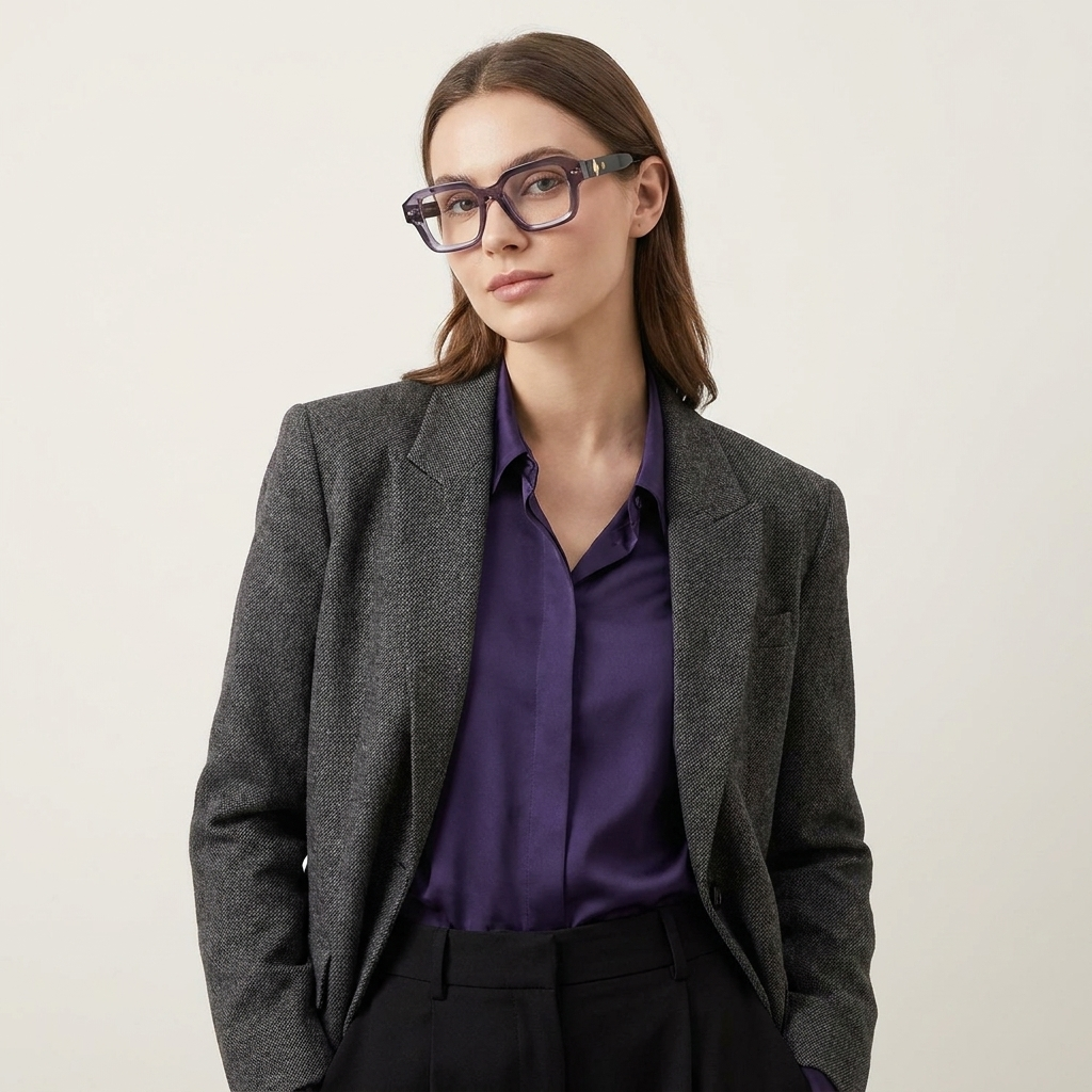 OG Violet Noir | Translucent Purple Square Eyeglasses with Black Gold Temples