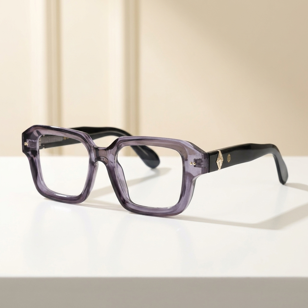 OG Violet Noir | Translucent Purple Square Eyeglasses with Black Gold Temples