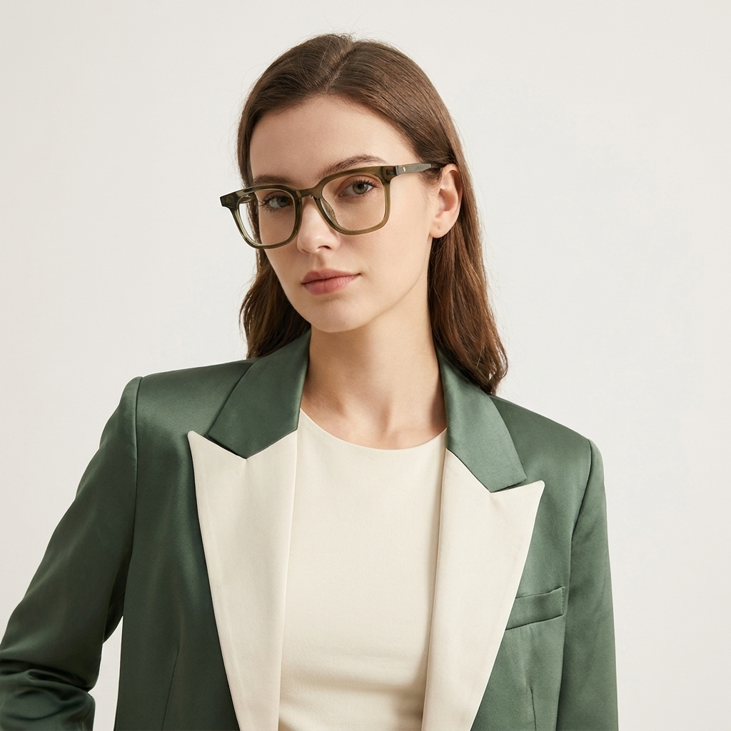 OG Olive Mist | Crystal Olive Transparent Square Eyeglasses with Ultra-Slim Signature Temples