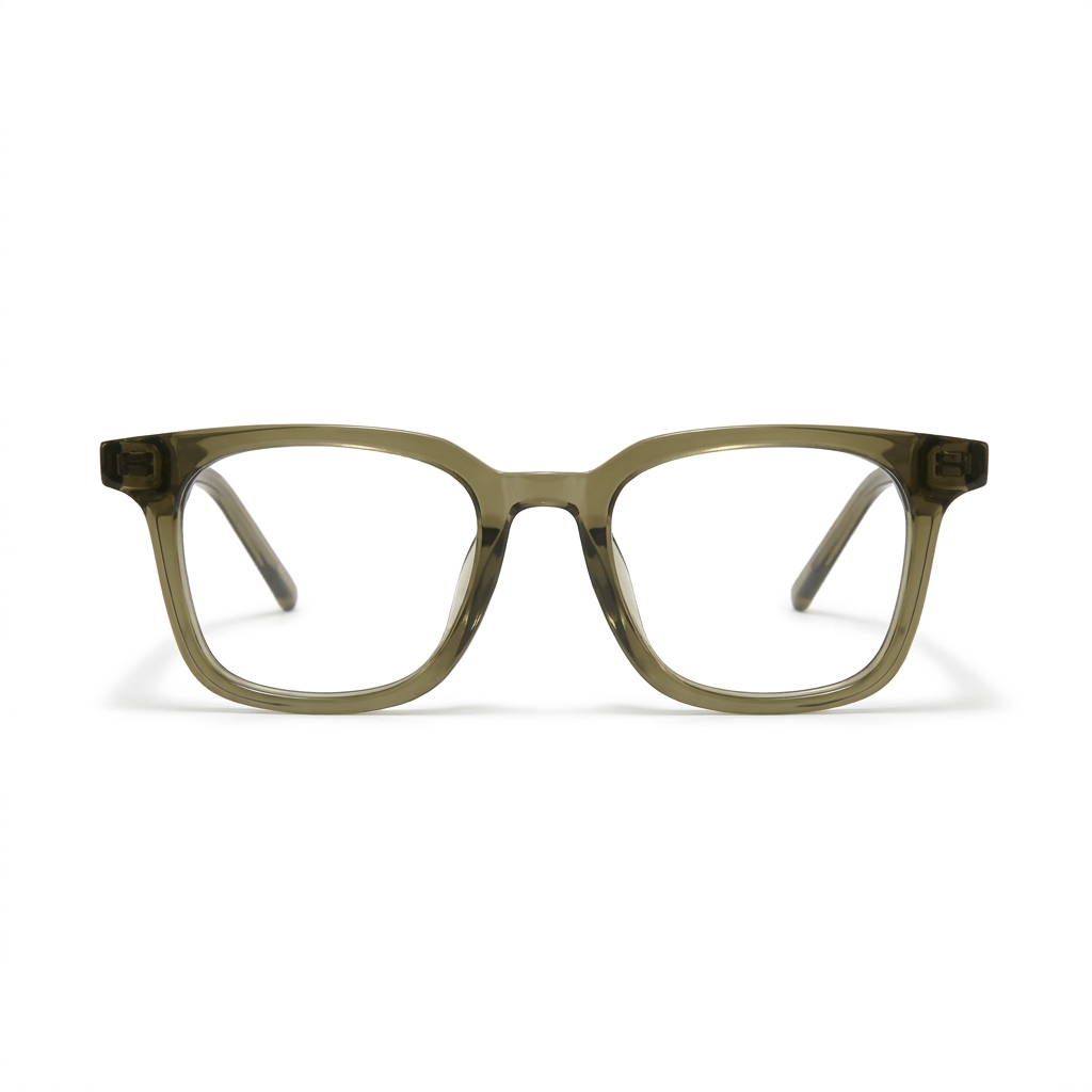 OG Olive Mist | Crystal Olive Transparent Square Eyeglasses with Ultra-Slim Signature Temples