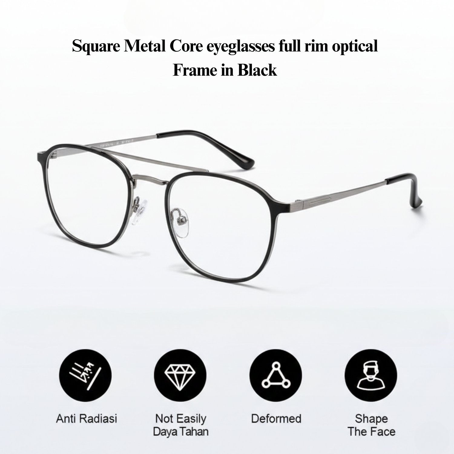 Square Metal Core Eyeglasses | Full Rim Optical Frame in Black & Brown