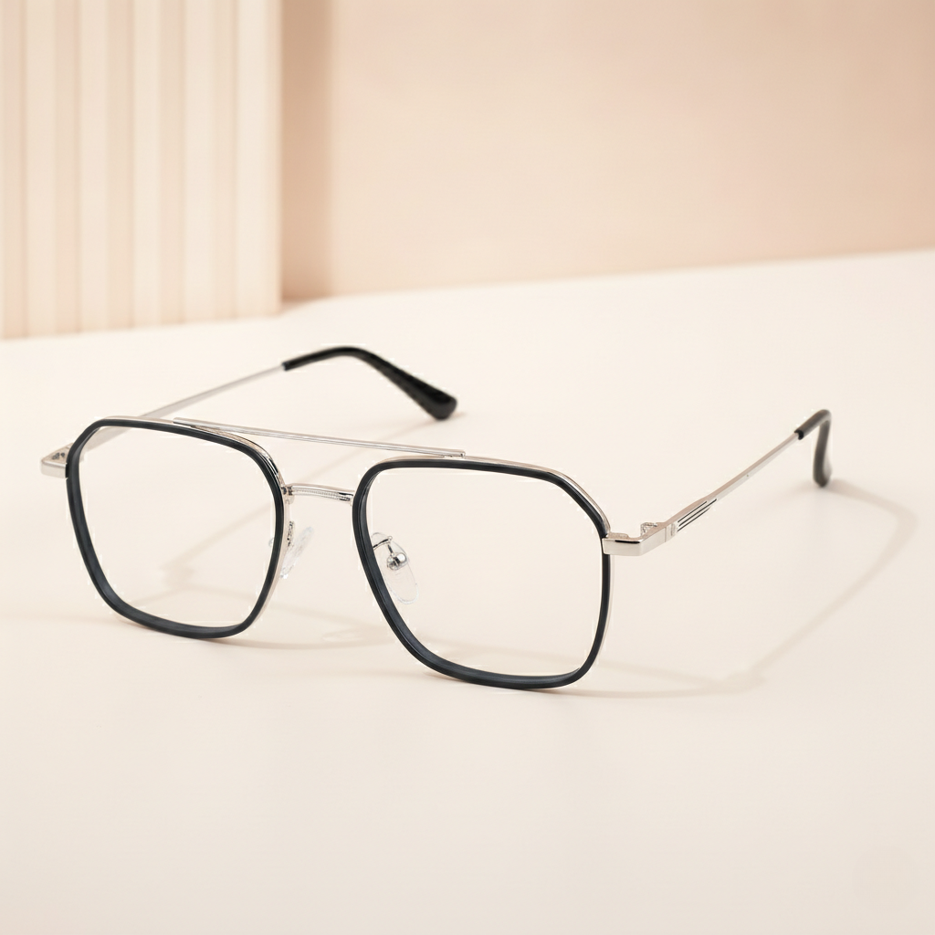 Square Metal Core Eyeglasses | Full Rim Optical Frame in Black & Brown