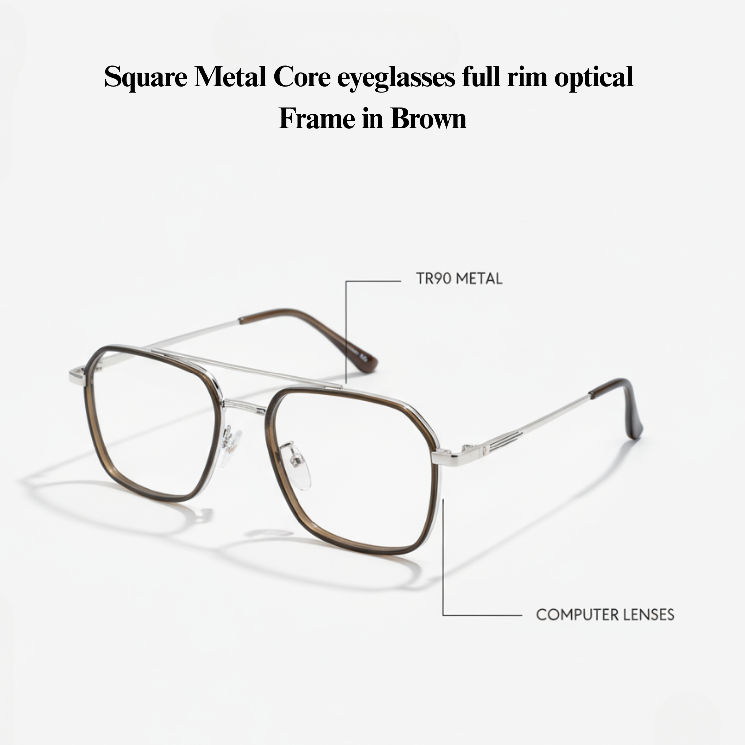 Square Metal Core Eyeglasses | Full Rim Optical Frame in Black & Brown