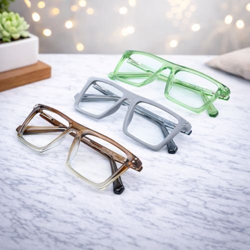 Square Neo Blue-Block Eyeglasses for Men & Women | Grey, Green & Brown Frame